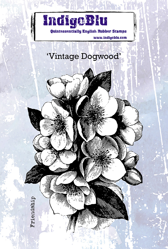 Vintage Dogwood A6 Red Rubber Stamp